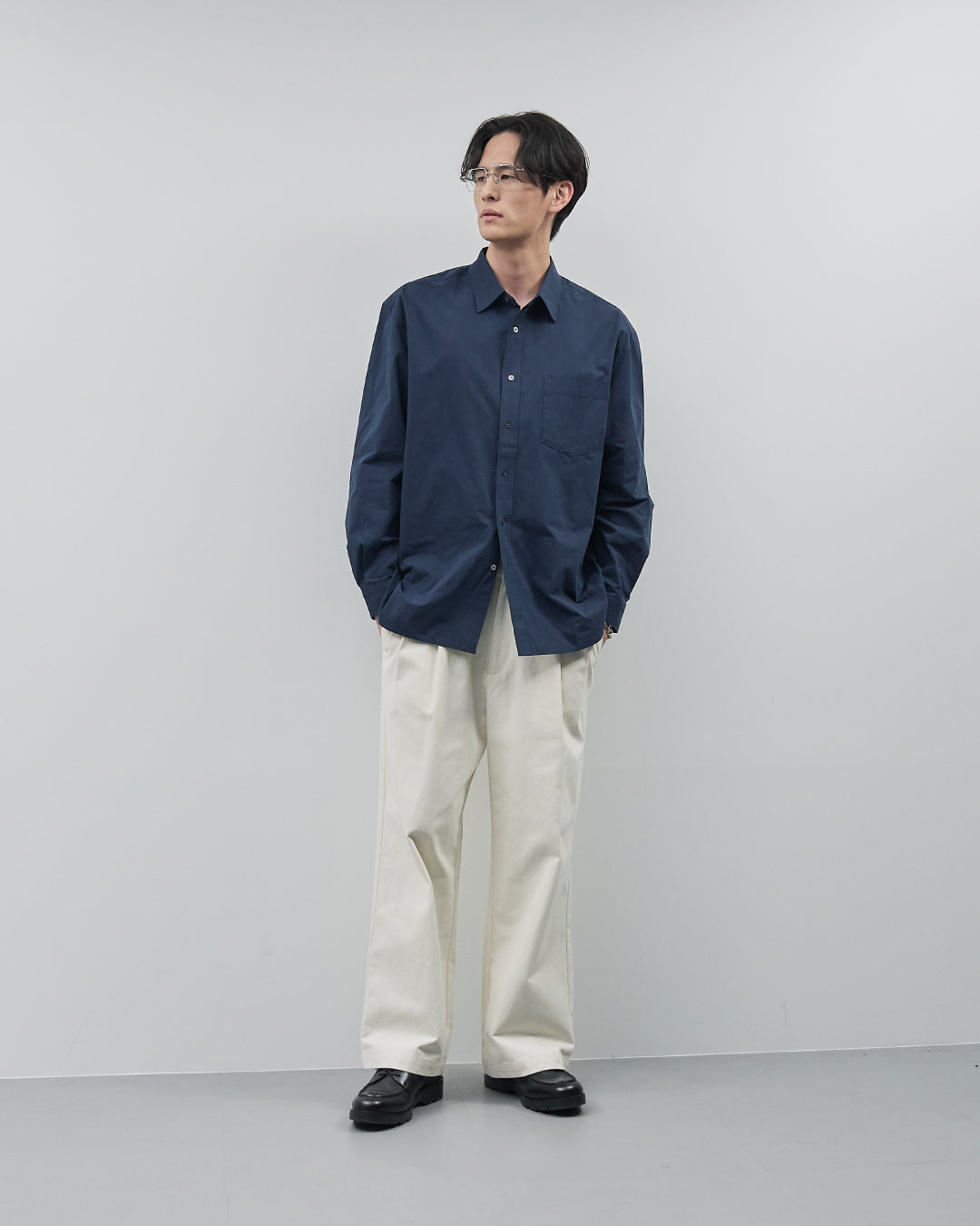 Cotton Broadcloth Regular Collar L/S Shirts -navy-