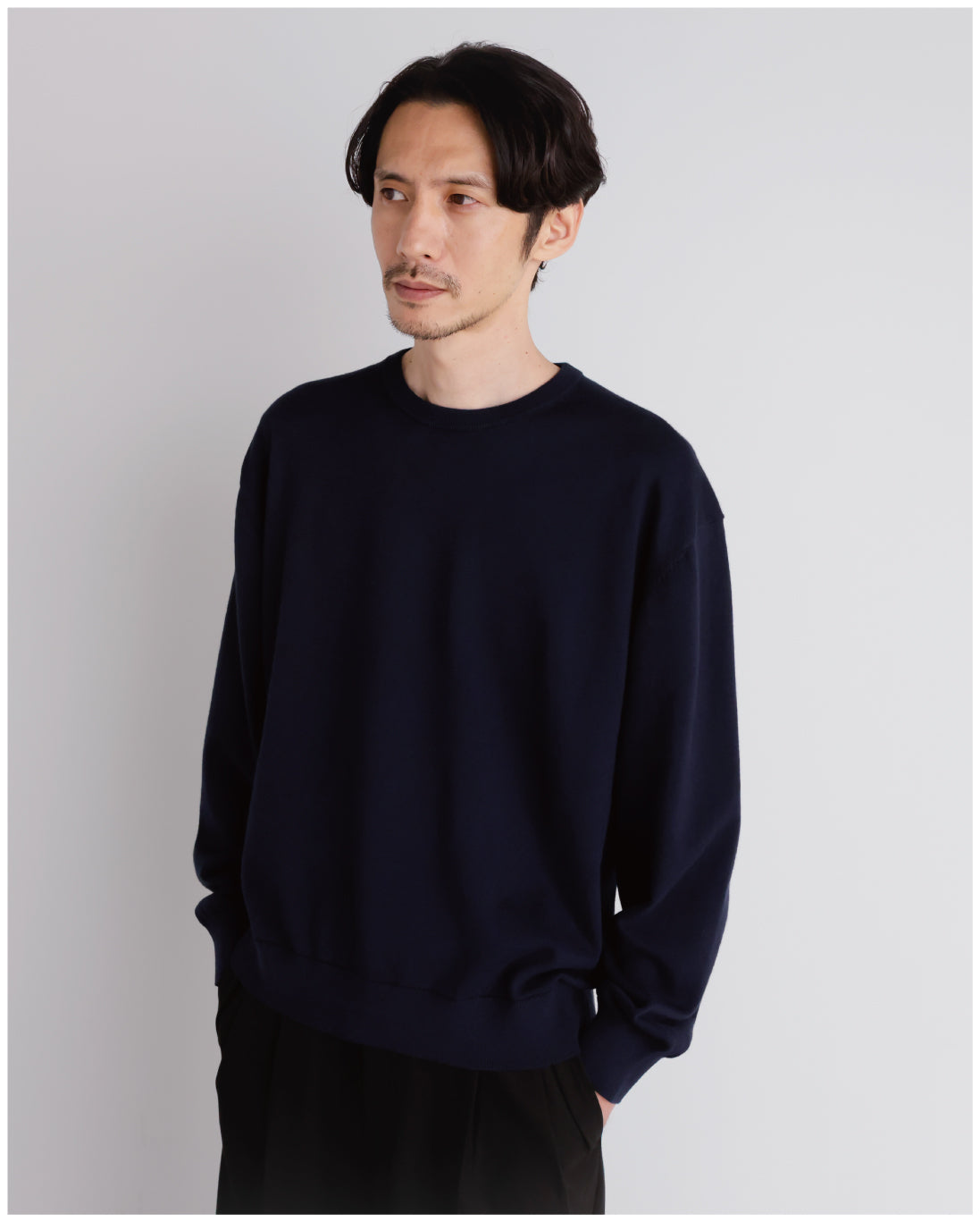 14G Cashmere Mix Crewneck Knit -navy-