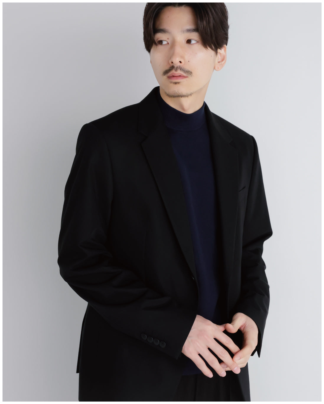 14G Cashmere Mix Mockneck Knit -navy-