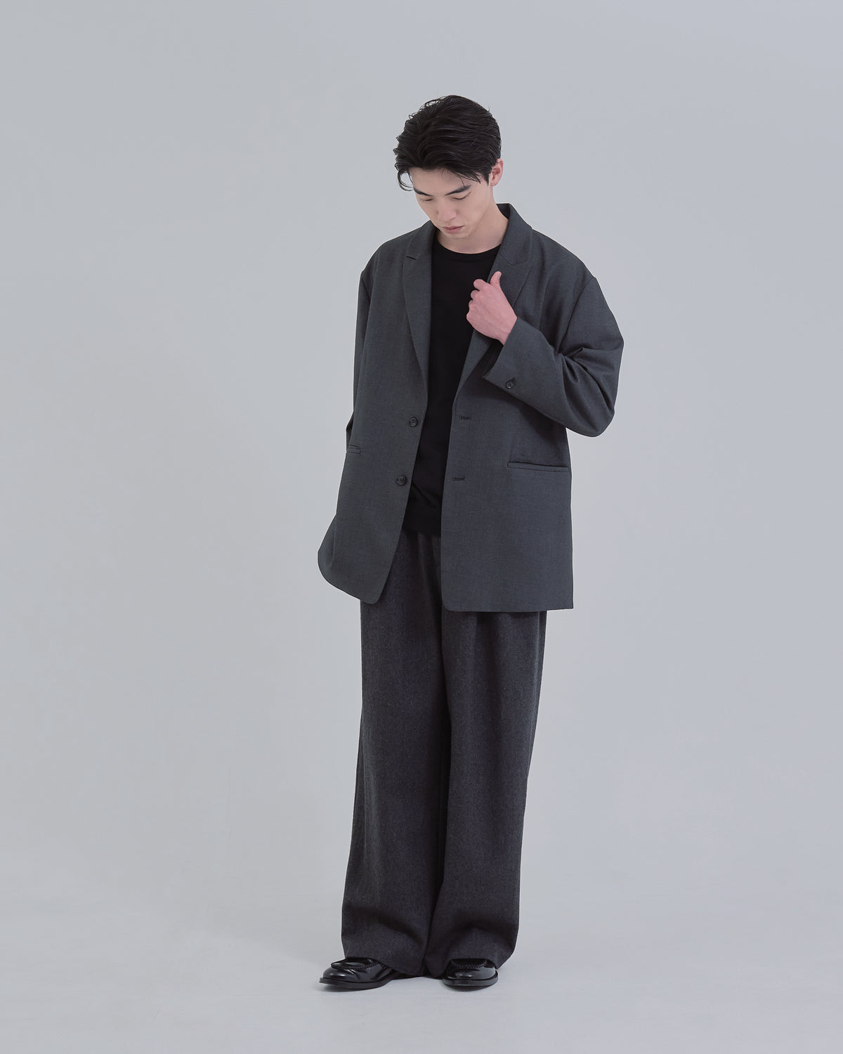 Wool Touch Tailored Jacket -dark gray-