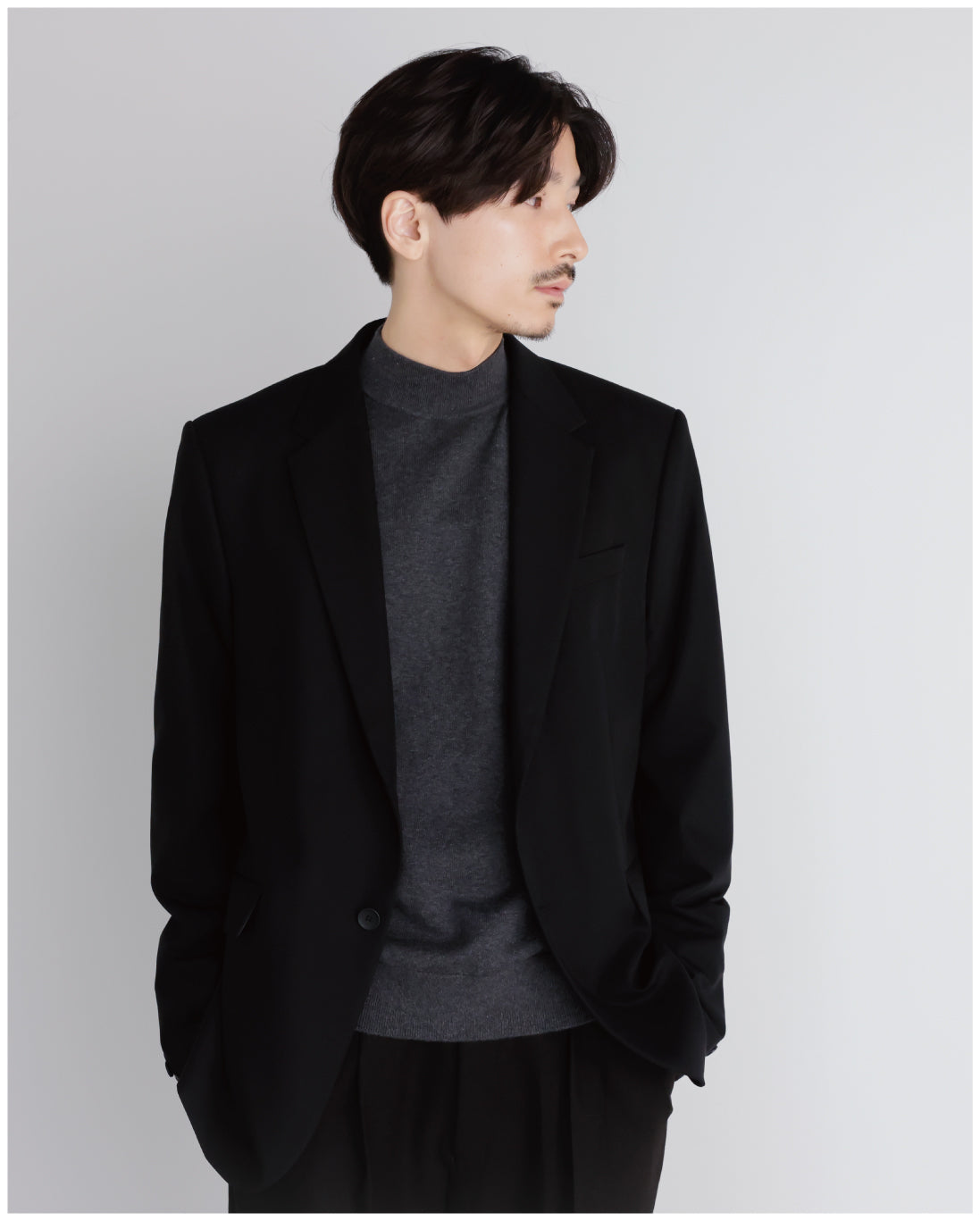 14G Cashmere Mix Mockneck Knit -charcoal-