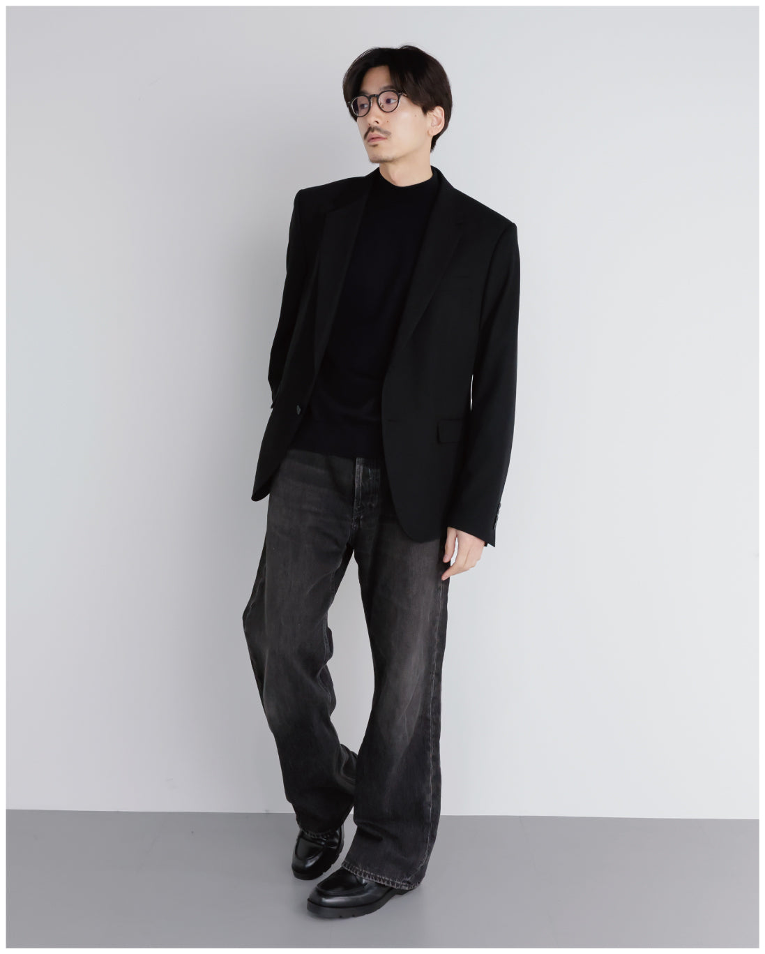 14G Cashmere Mix Mockneck Knit -black-