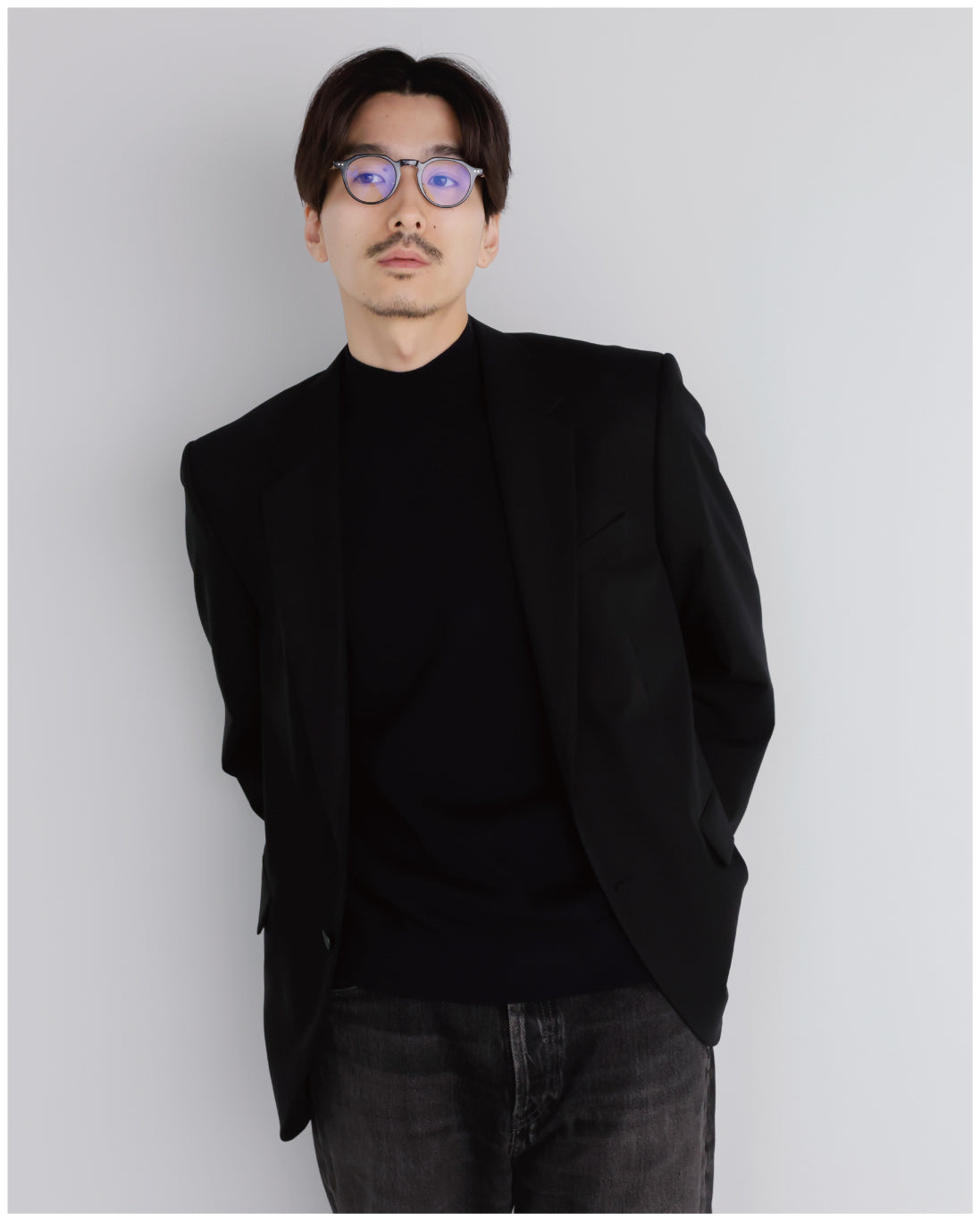 14G Cashmere Mix Mockneck Knit -black-