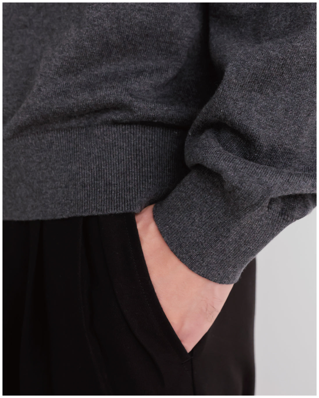 14G Cashmere Mix Crewneck Knit -charcoal-