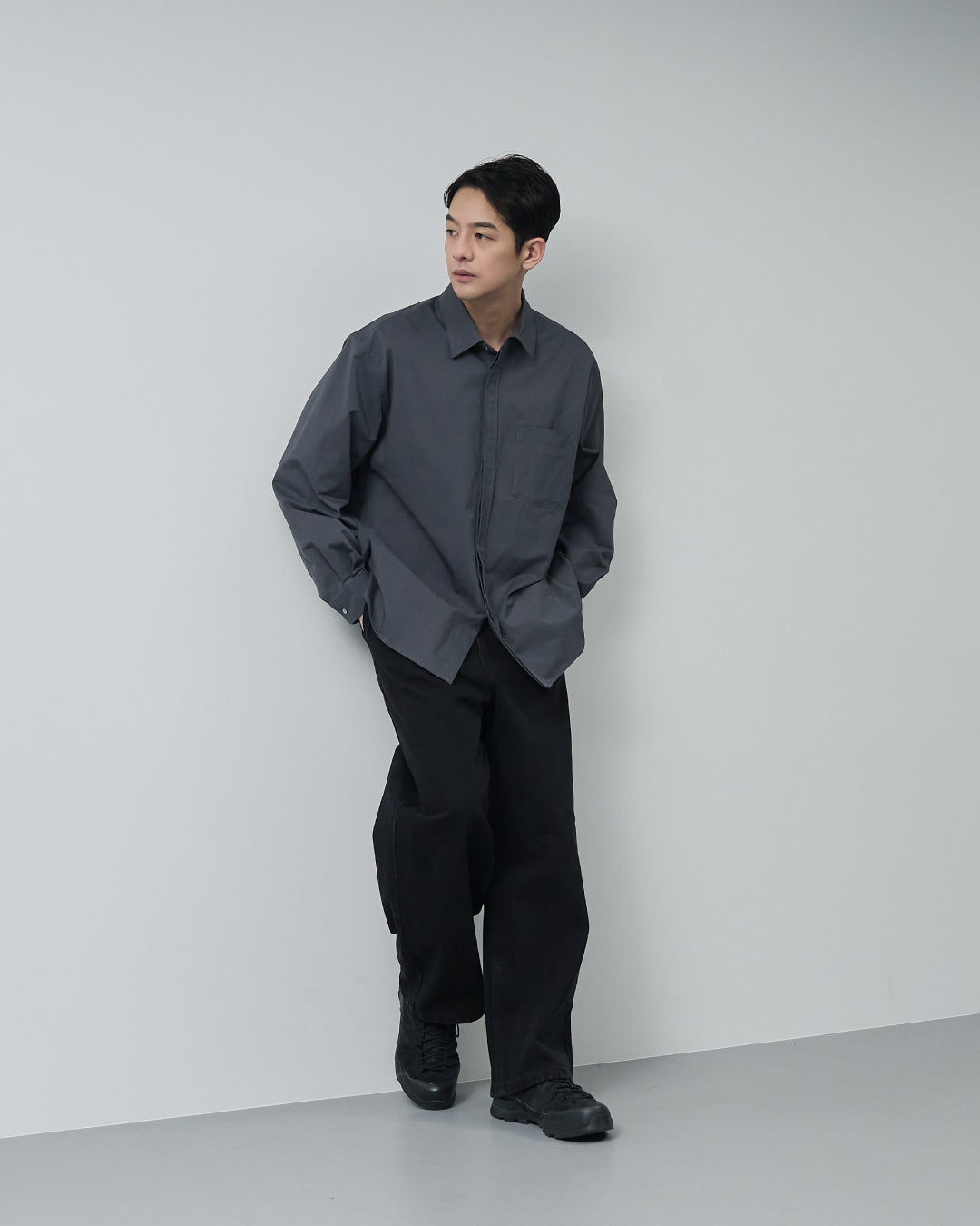 Cotton×Nylon Regular Collar L/S Shirts -charcoal-