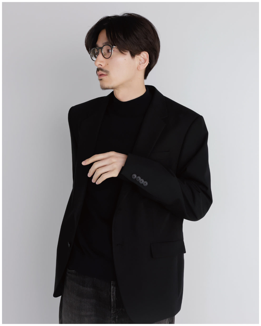 14G Cashmere Mix Mockneck Knit -black-