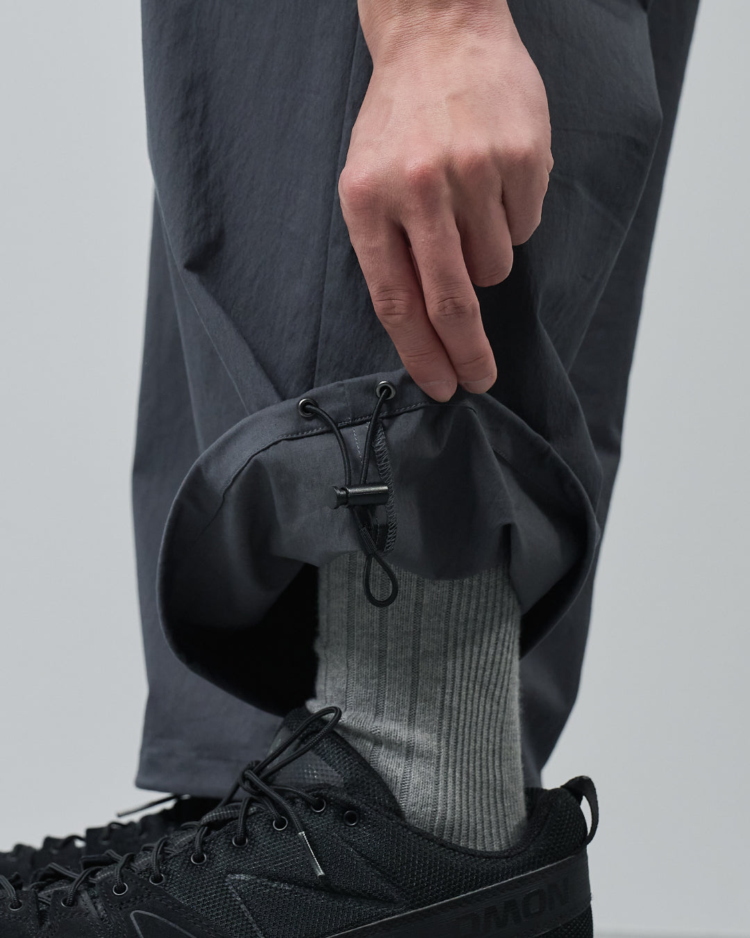 Cotton×Nylon Wide Straight Easy Slacks -charcoal-