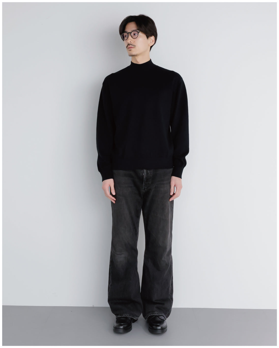 14G Cashmere Mix Mockneck Knit -black-