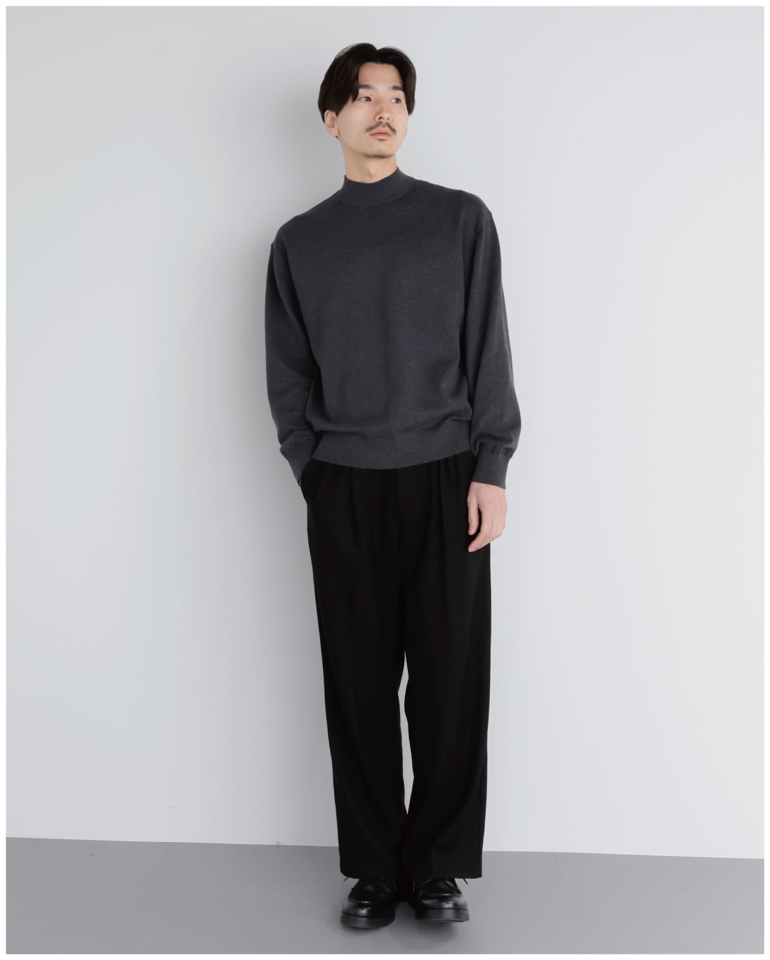 14G Cashmere Mix Mockneck Knit -charcoal-