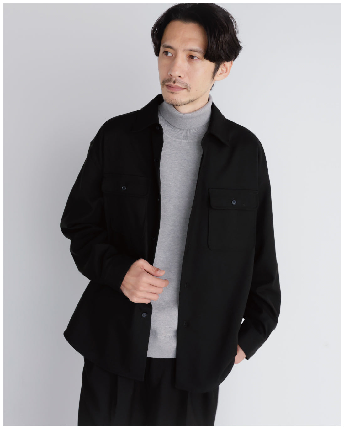 14G Cashmere Mix Highneck Knit -light gray-