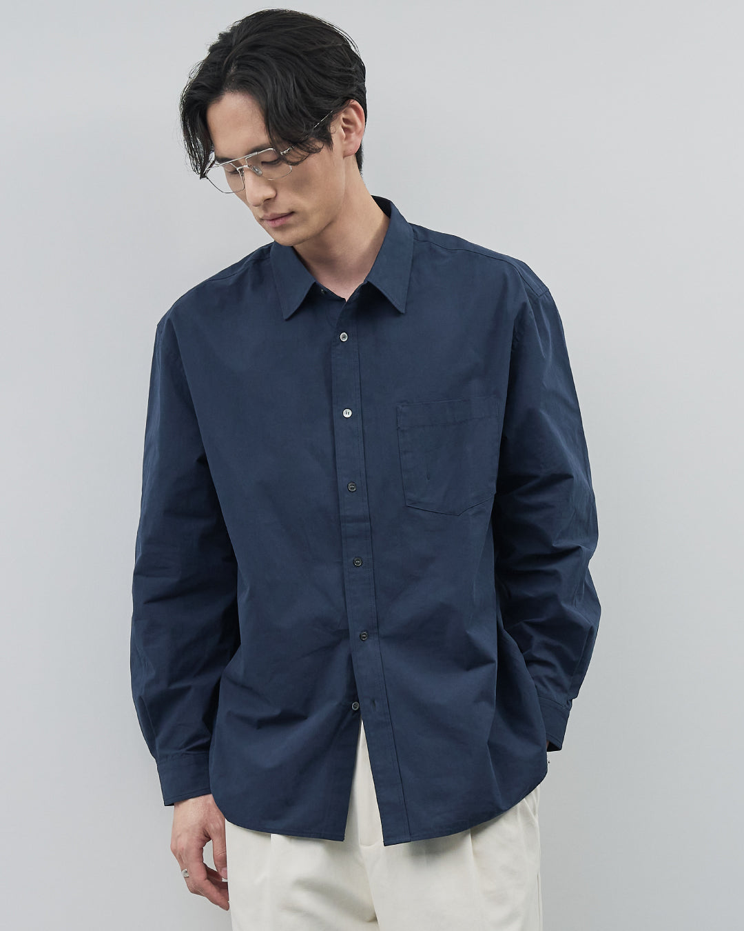 Cotton Broadcloth Regular Collar L/S Shirts -navy-