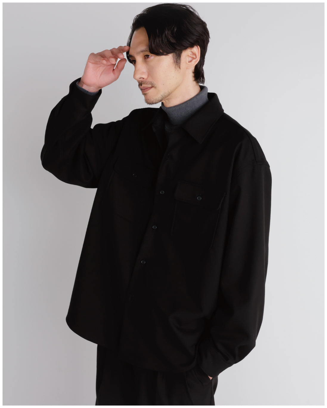 14G Cashmere Mix Highneck Knit -dark gray-