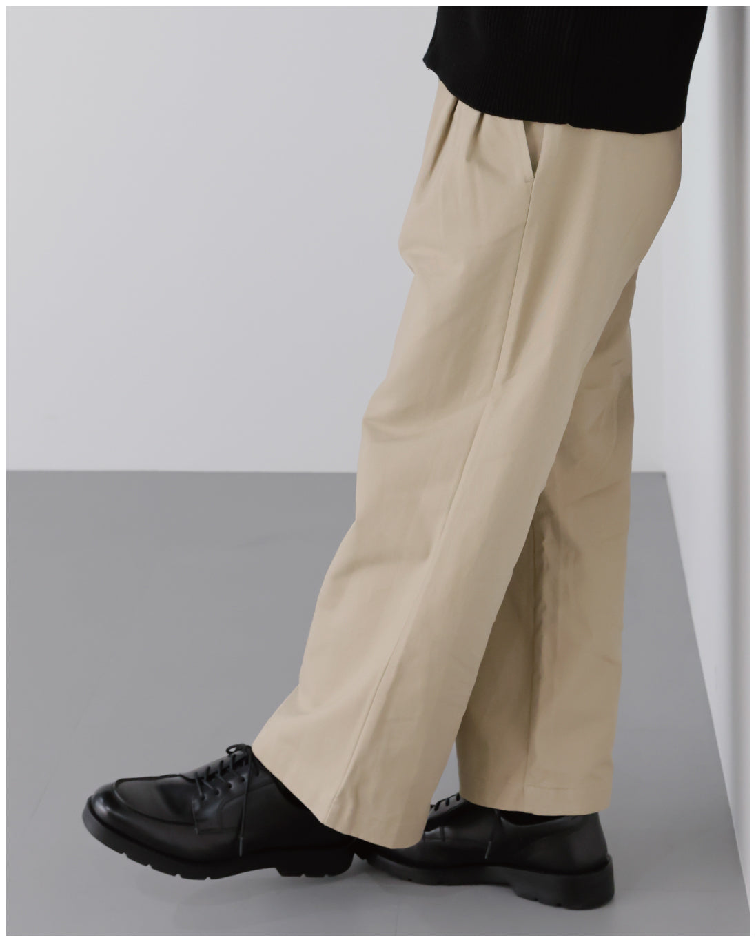 Wide Straight Chino Pants -beige-