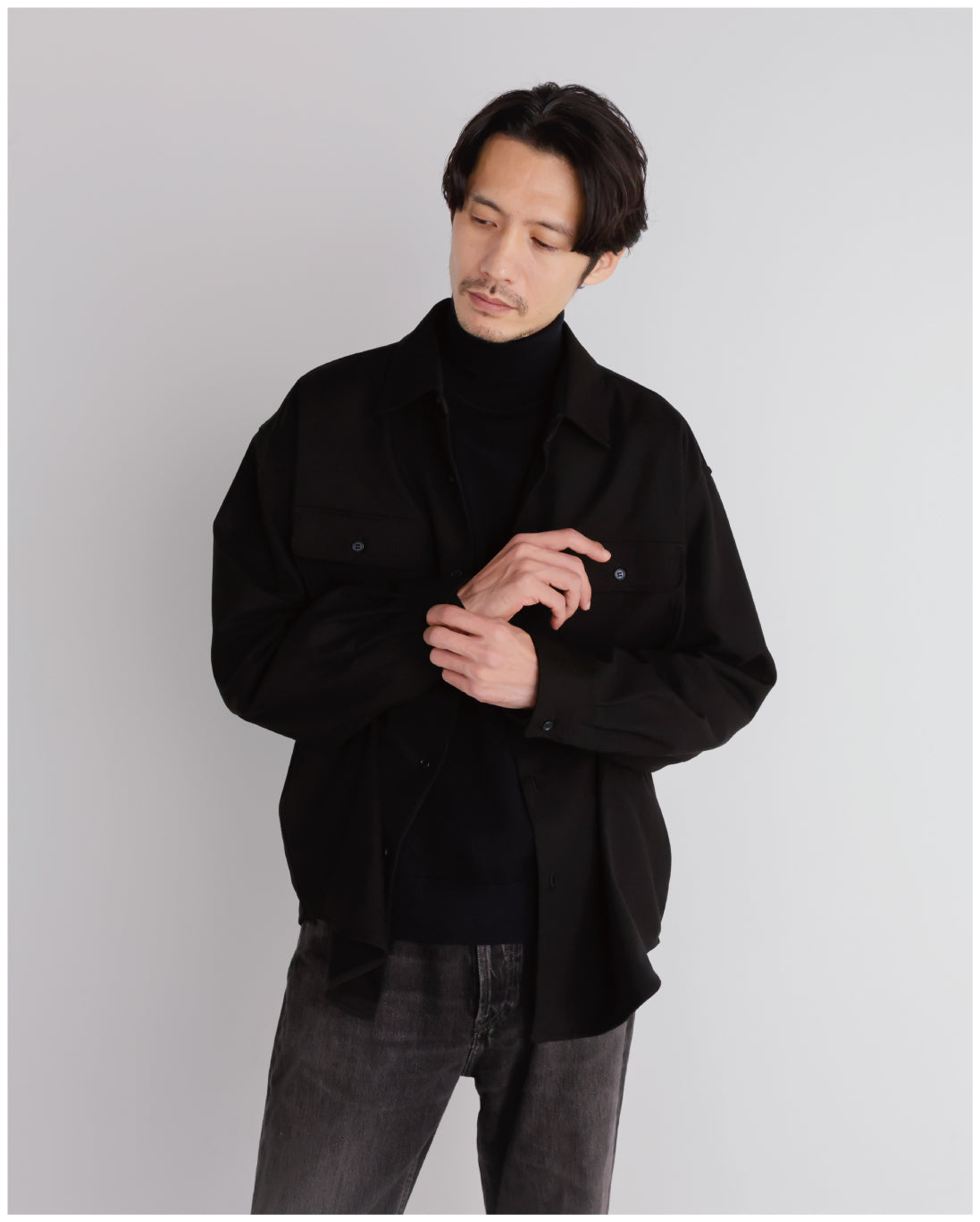 14G Cashmere Mix Highneck Knit -black-