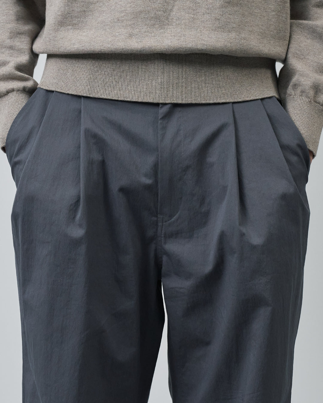Cotton×Nylon Wide Straight Easy Slacks -charcoal-