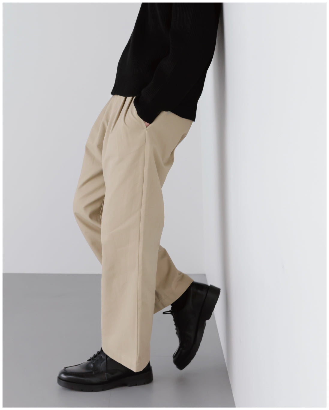 Wide Straight Chino Pants -beige-