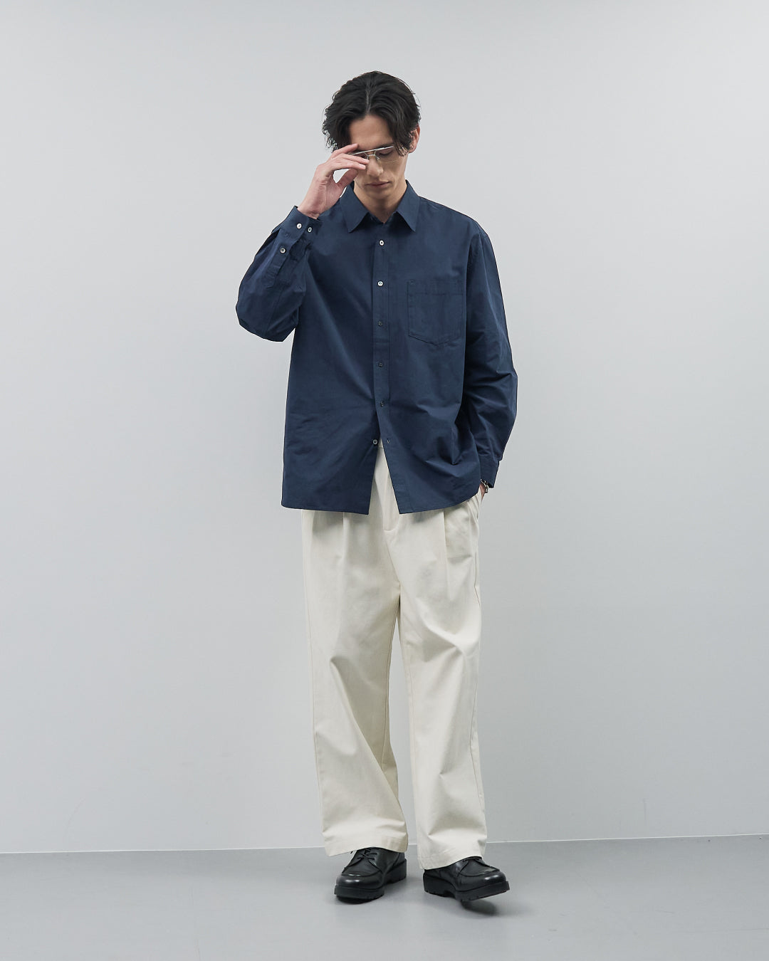 Cotton Broadcloth Regular Collar L/S Shirts -navy-