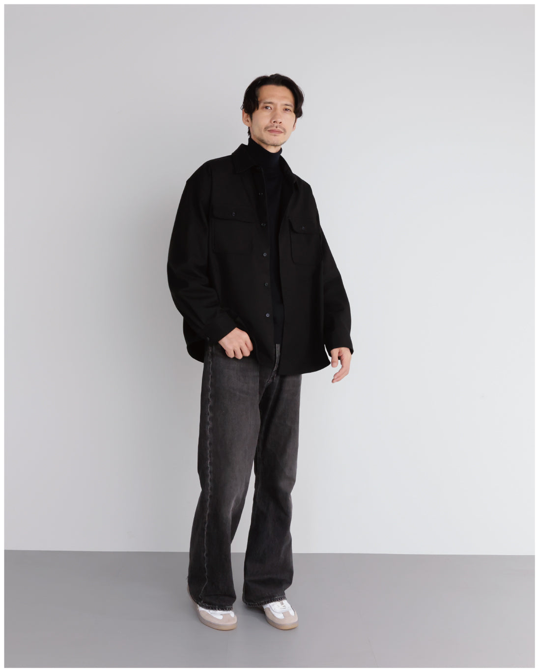 14G Cashmere Mix Highneck Knit -black-