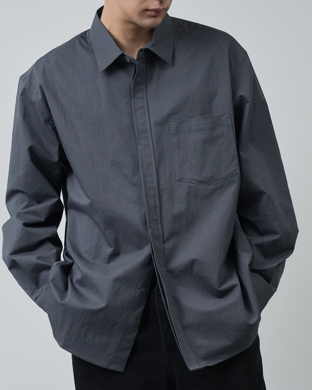 Cotton×Nylon Regular Collar L/S Shirts -charcoal-
