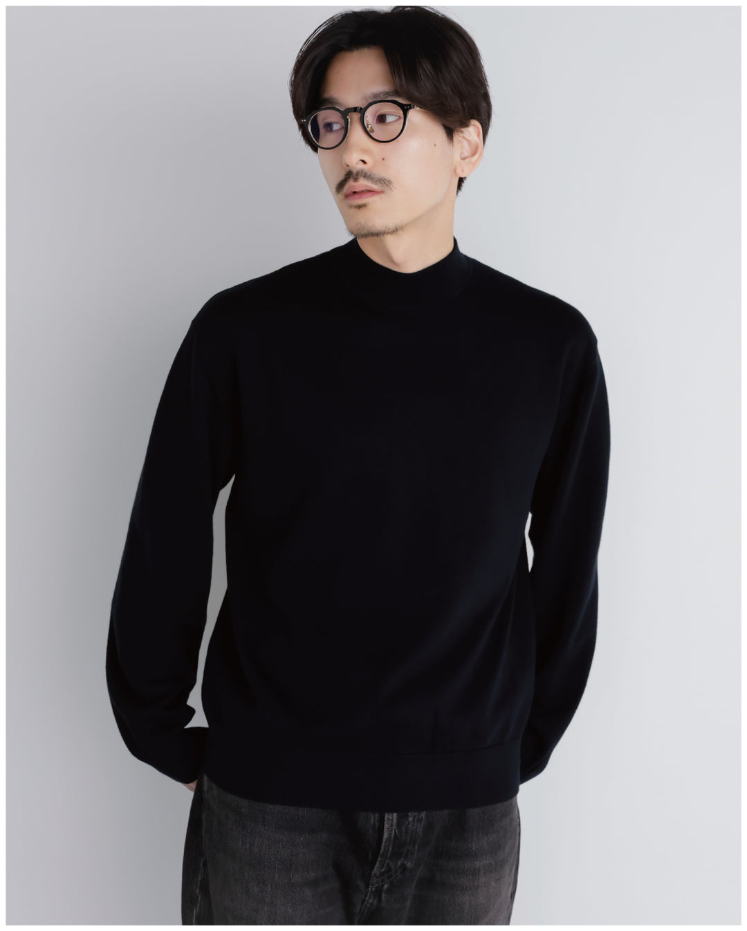 14G Cashmere Mix Mockneck Knit -black-