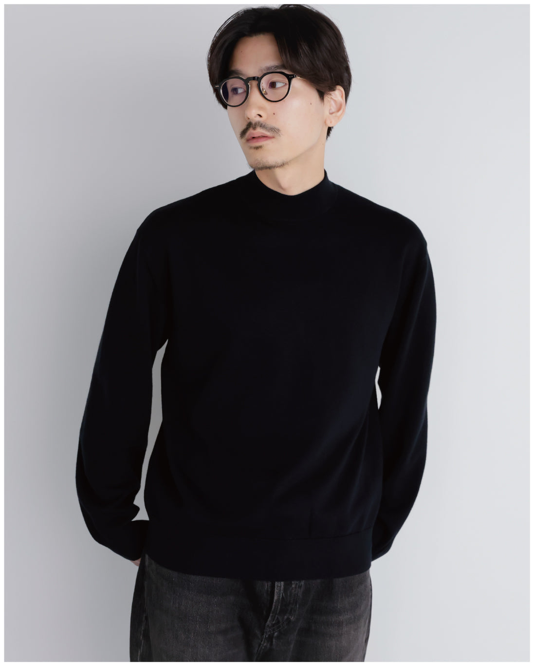 14G Cashmere Mix Mockneck Knit -black-