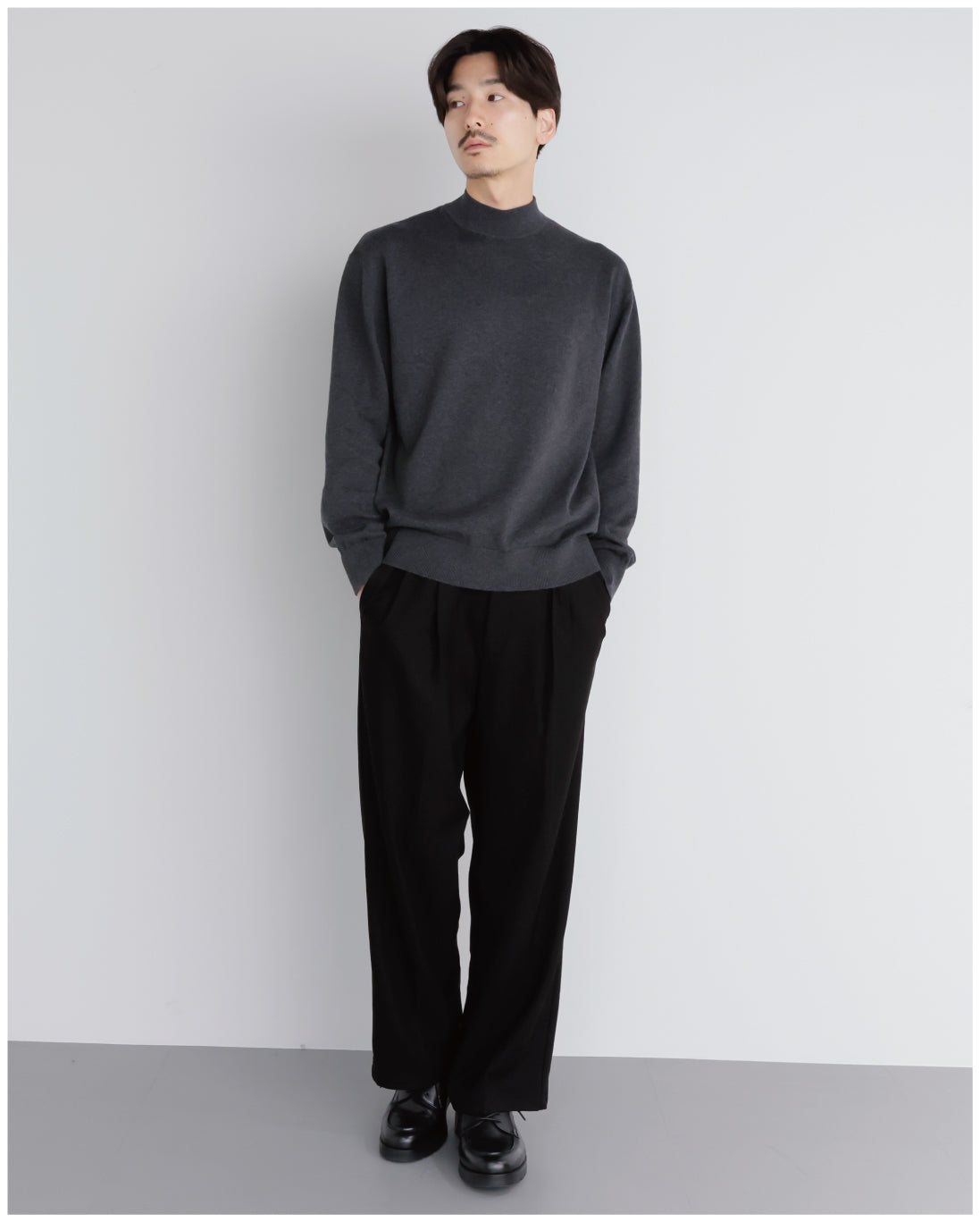 14G Cashmere Mix Mockneck Knit -charcoal-