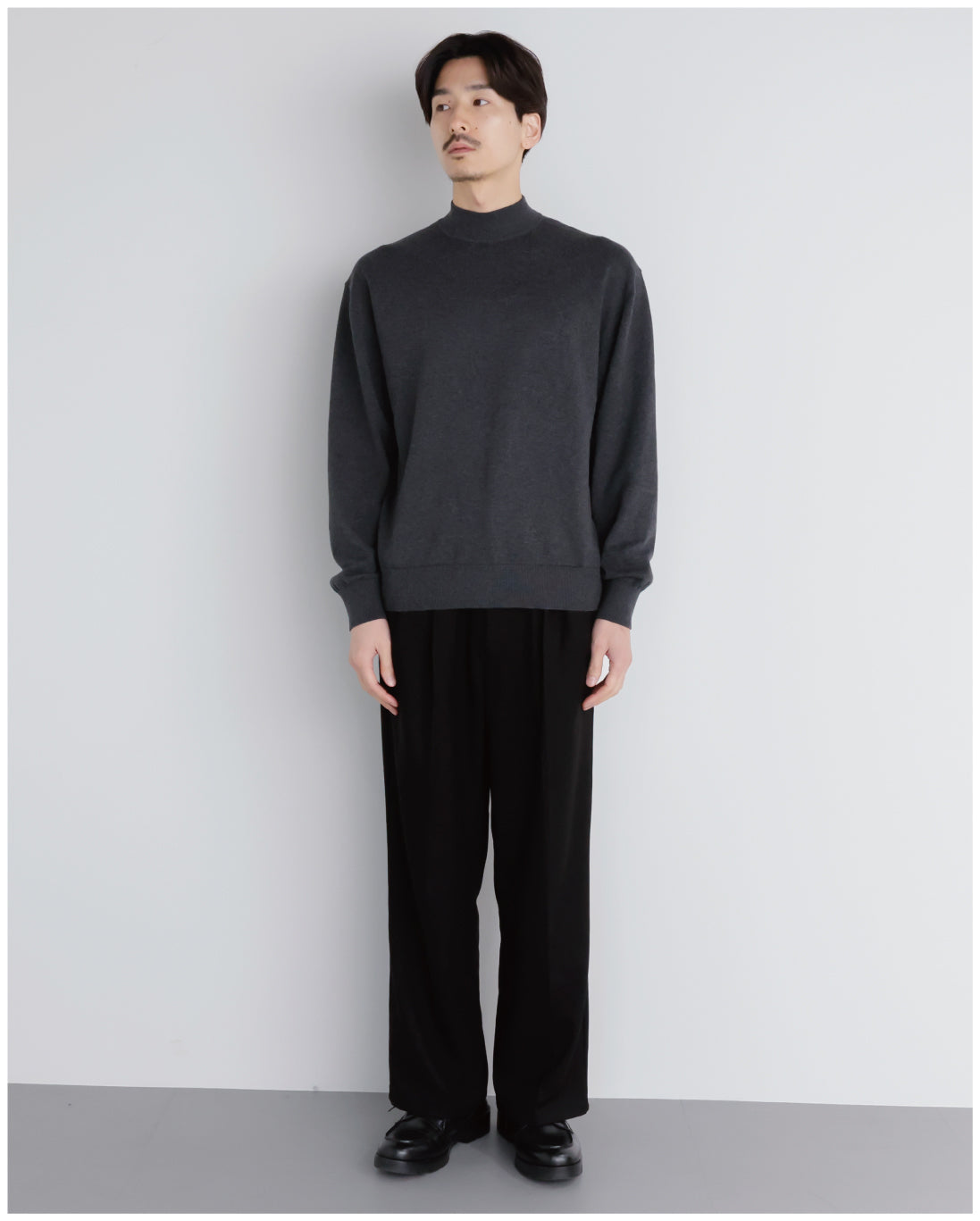 14G Cashmere Mix Mockneck Knit -charcoal-