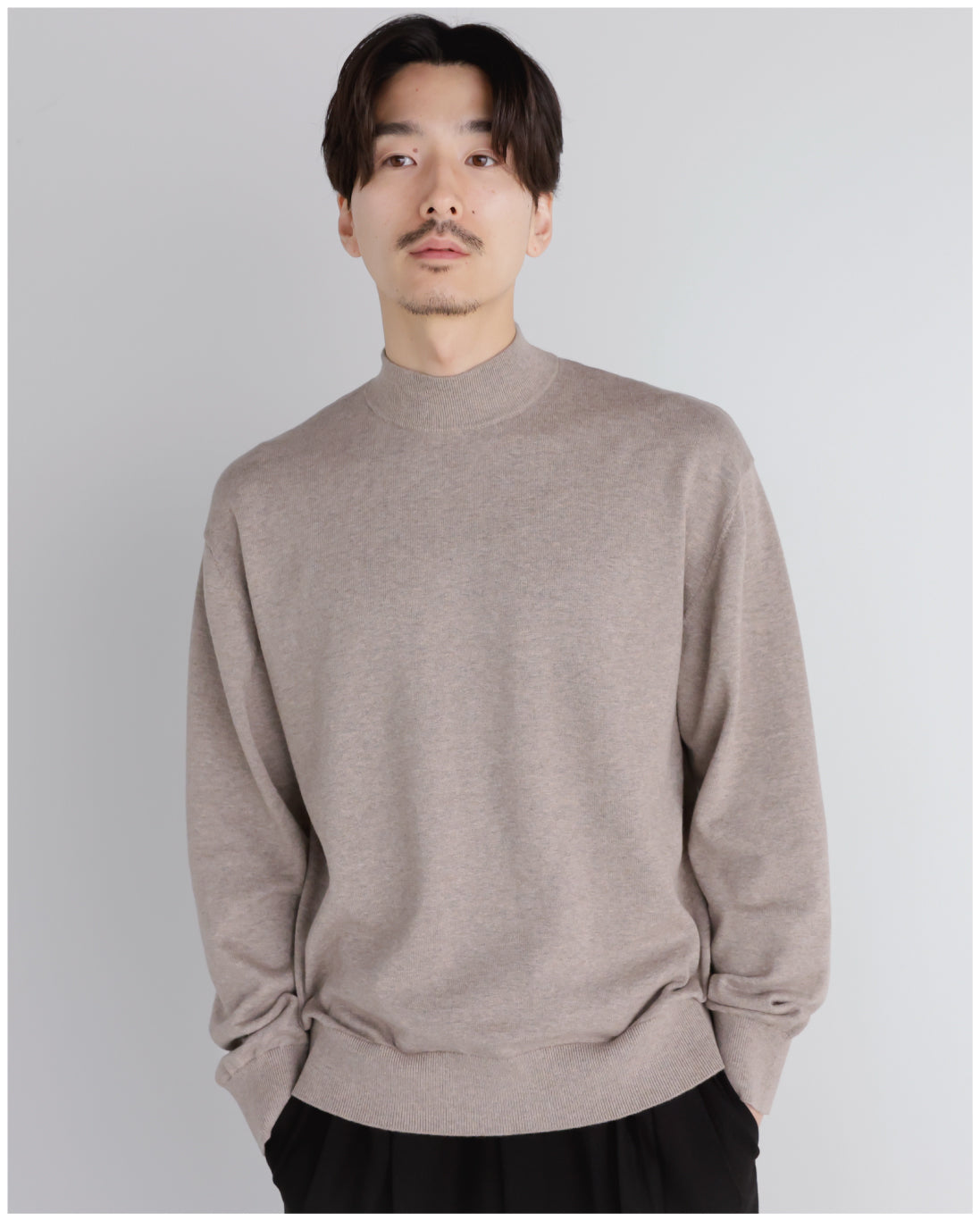 14G Cashmere Mix Mockneck Knit -greige-