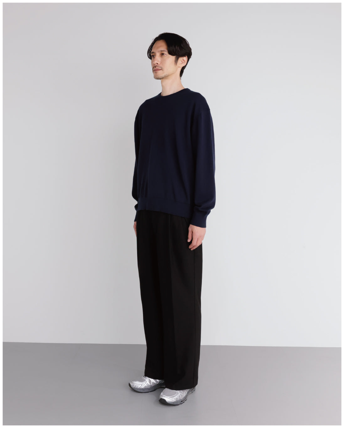 14G Cashmere Mix Crewneck Knit -navy-