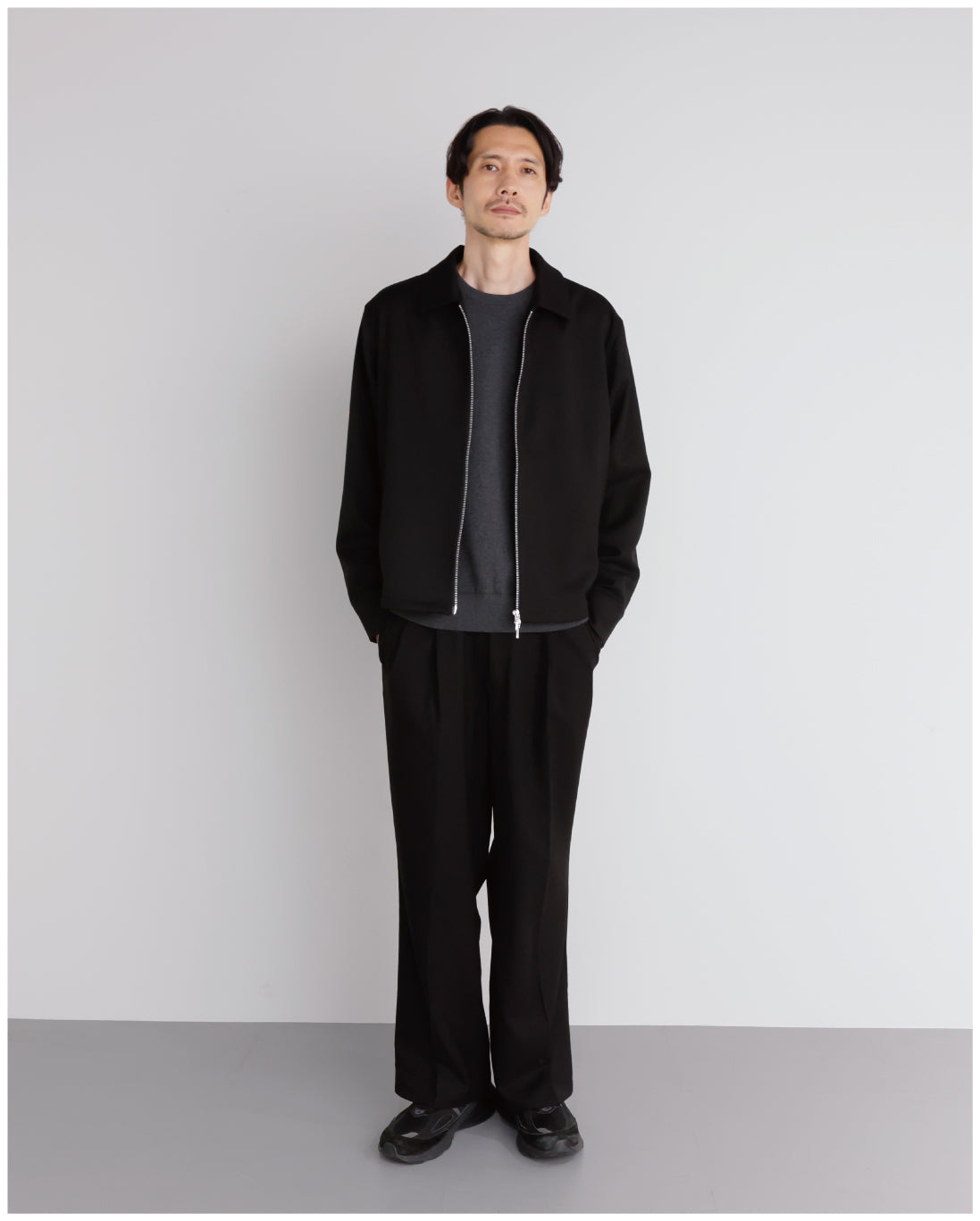 14G Cashmere Mix Crewneck Knit -charcoal-