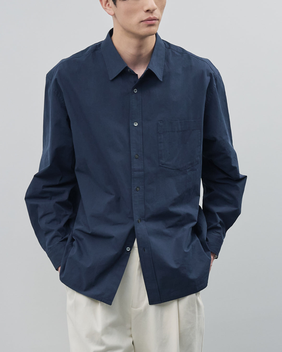 Cotton Broadcloth Regular Collar L/S Shirts -navy-