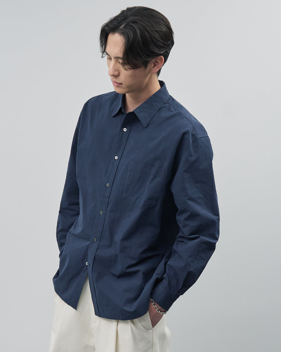Cotton Broadcloth Regular Collar L/S Shirts -navy-