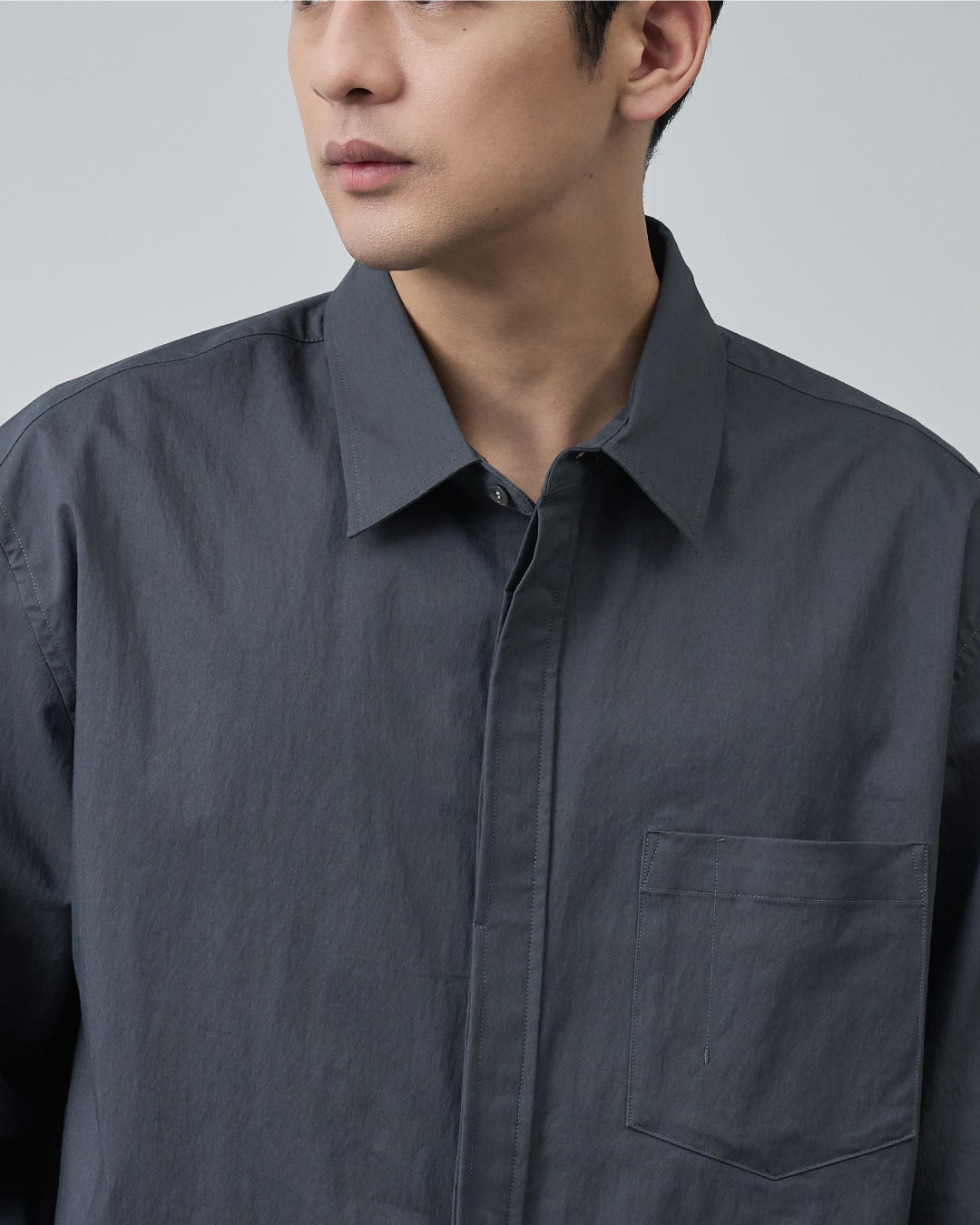 Cotton×Nylon Regular Collar L/S Shirts -charcoal-