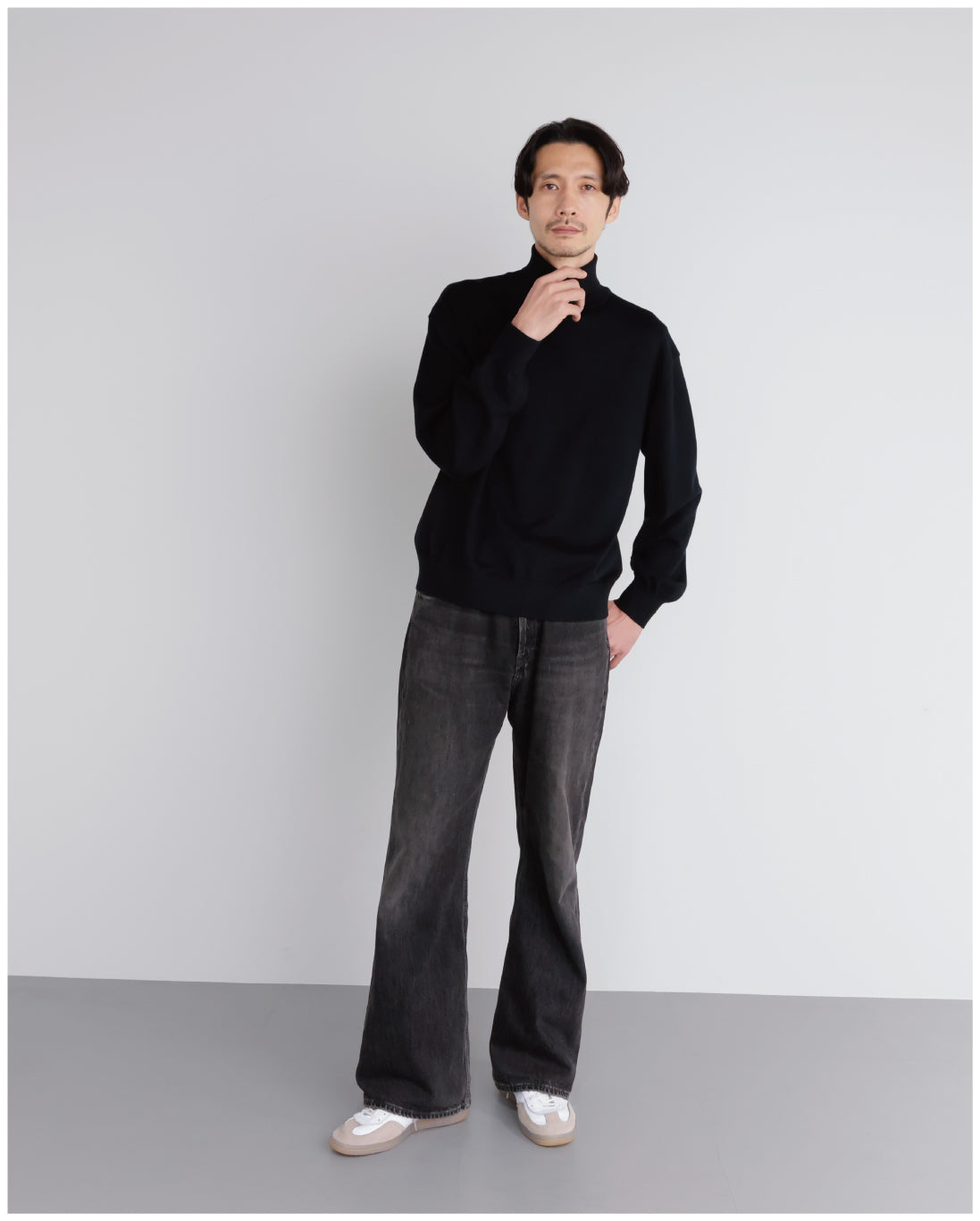 14G Cashmere Mix Highneck Knit -black-