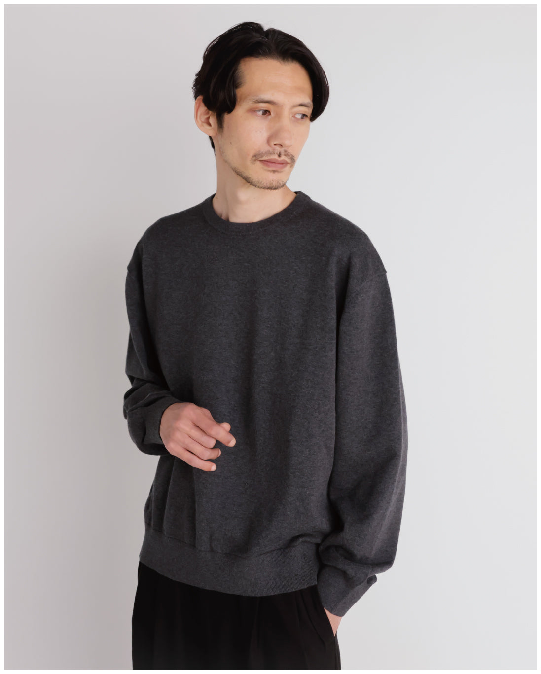 14G Cashmere Mix Crewneck Knit -charcoal-