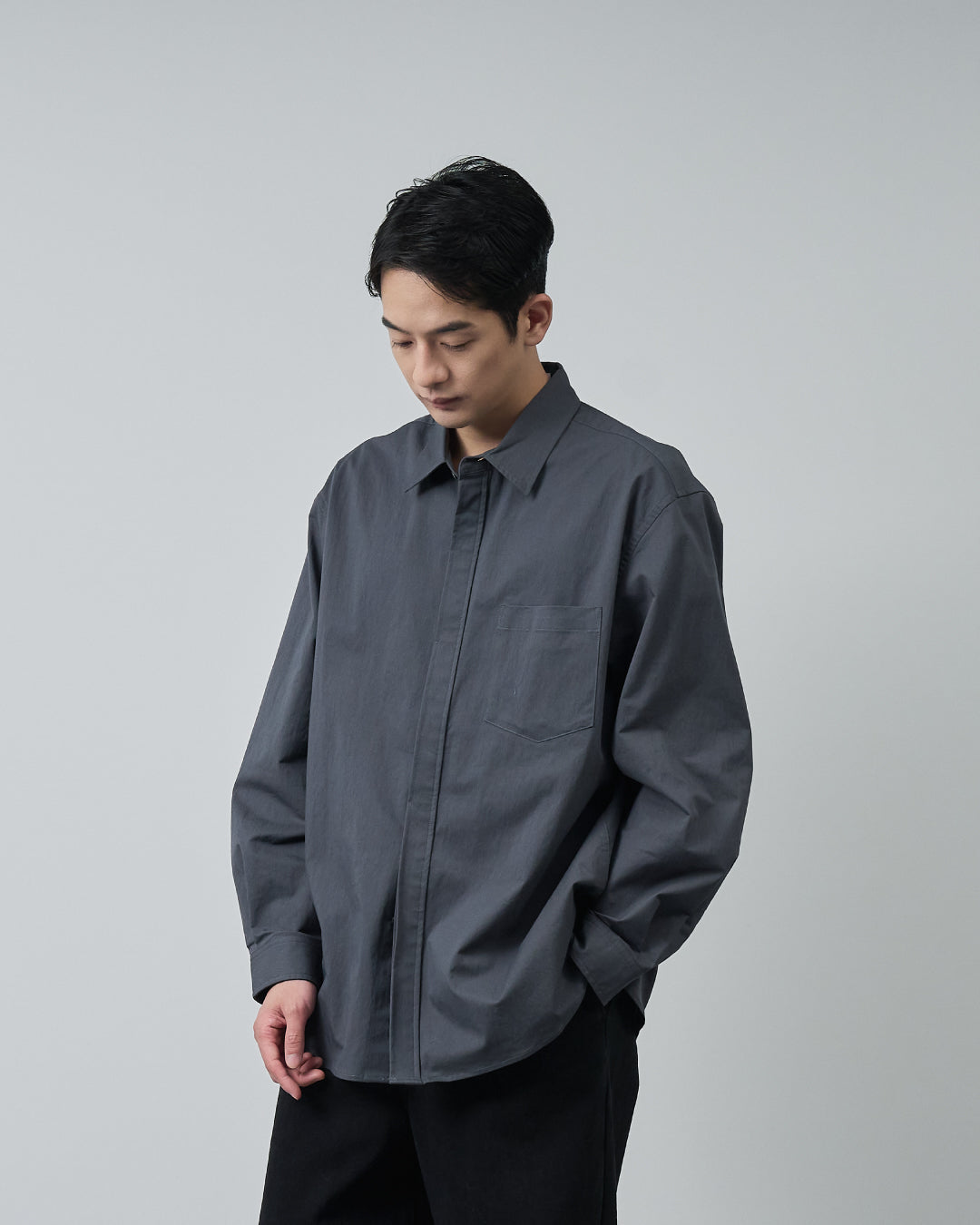 Cotton×Nylon Regular Collar L/S Shirts -charcoal-