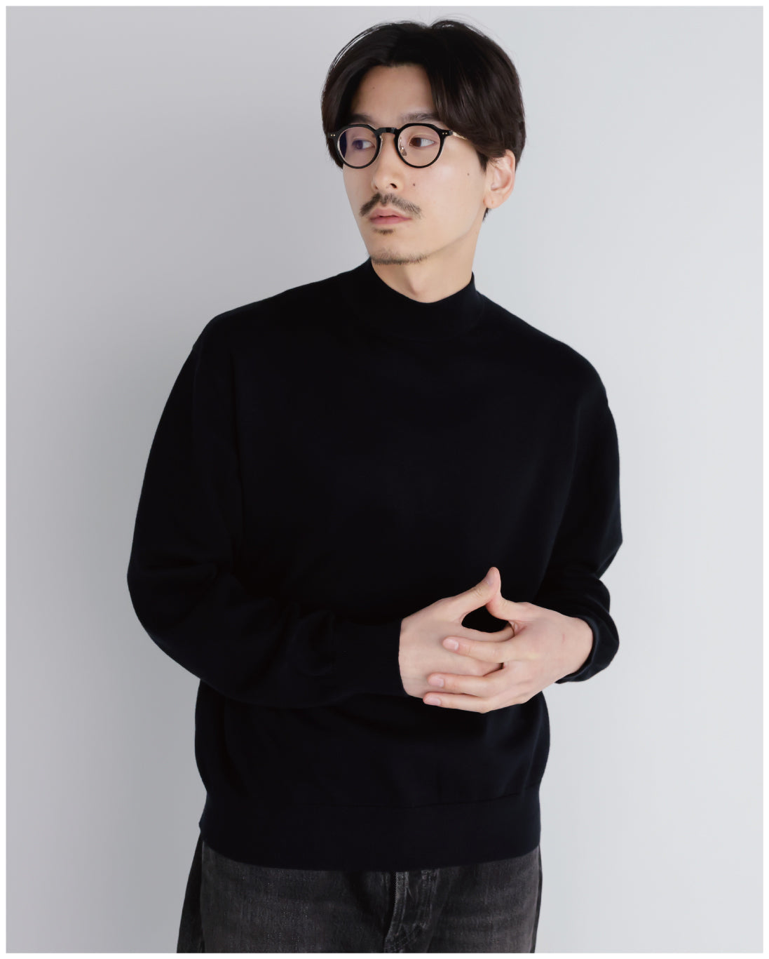 14G Cashmere Mix Mockneck Knit -black-