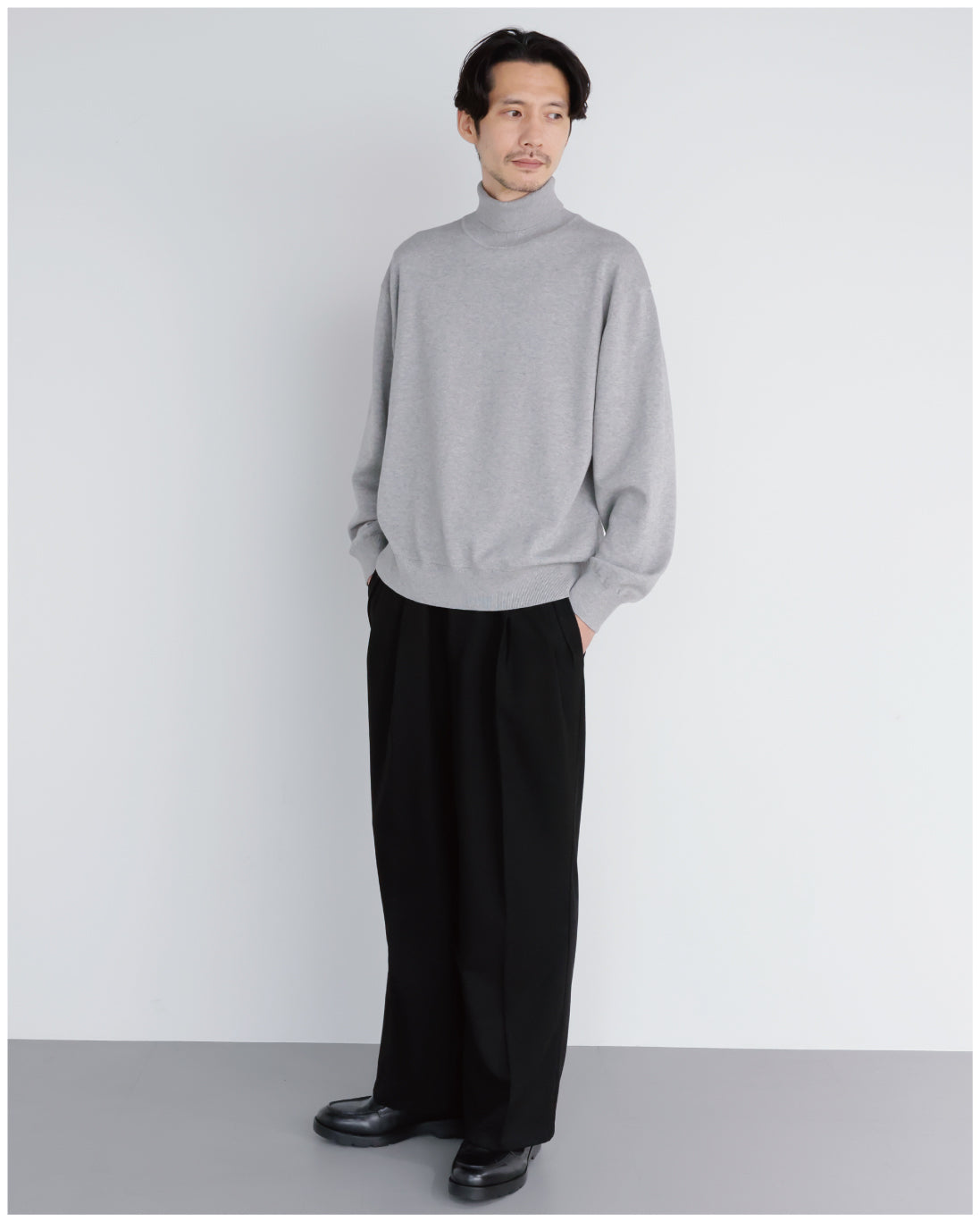 14G Cashmere Mix Highneck Knit -light gray-