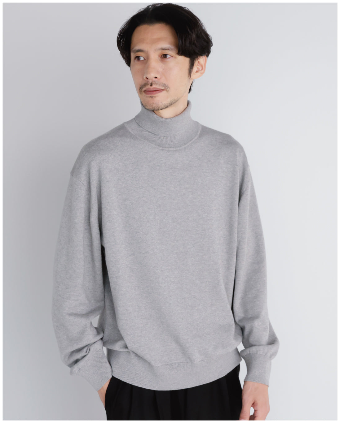 14G Cashmere Mix Highneck Knit -light gray-