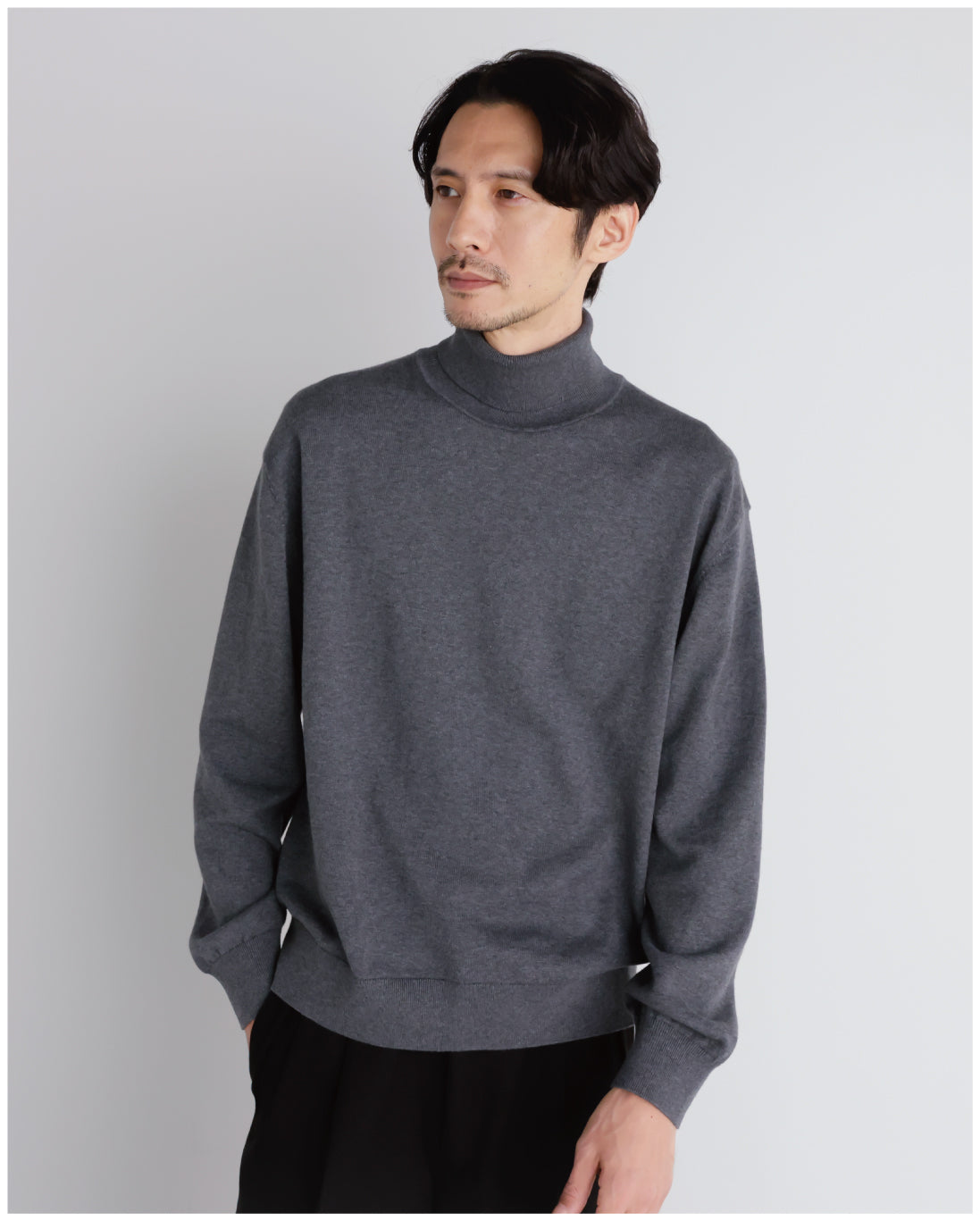 14G Cashmere Mix Highneck Knit -dark gray-