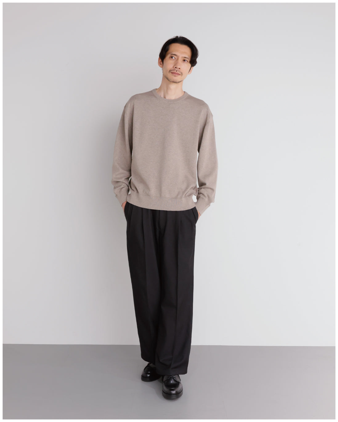 14G Cashmere Mix Crewneck Knit -greige-