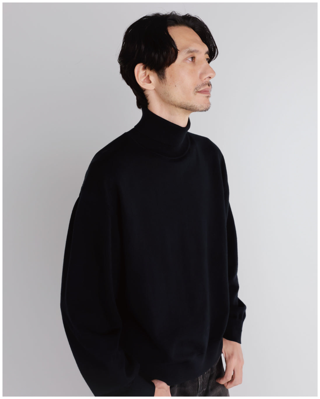 14G Cashmere Mix Highneck Knit -black-