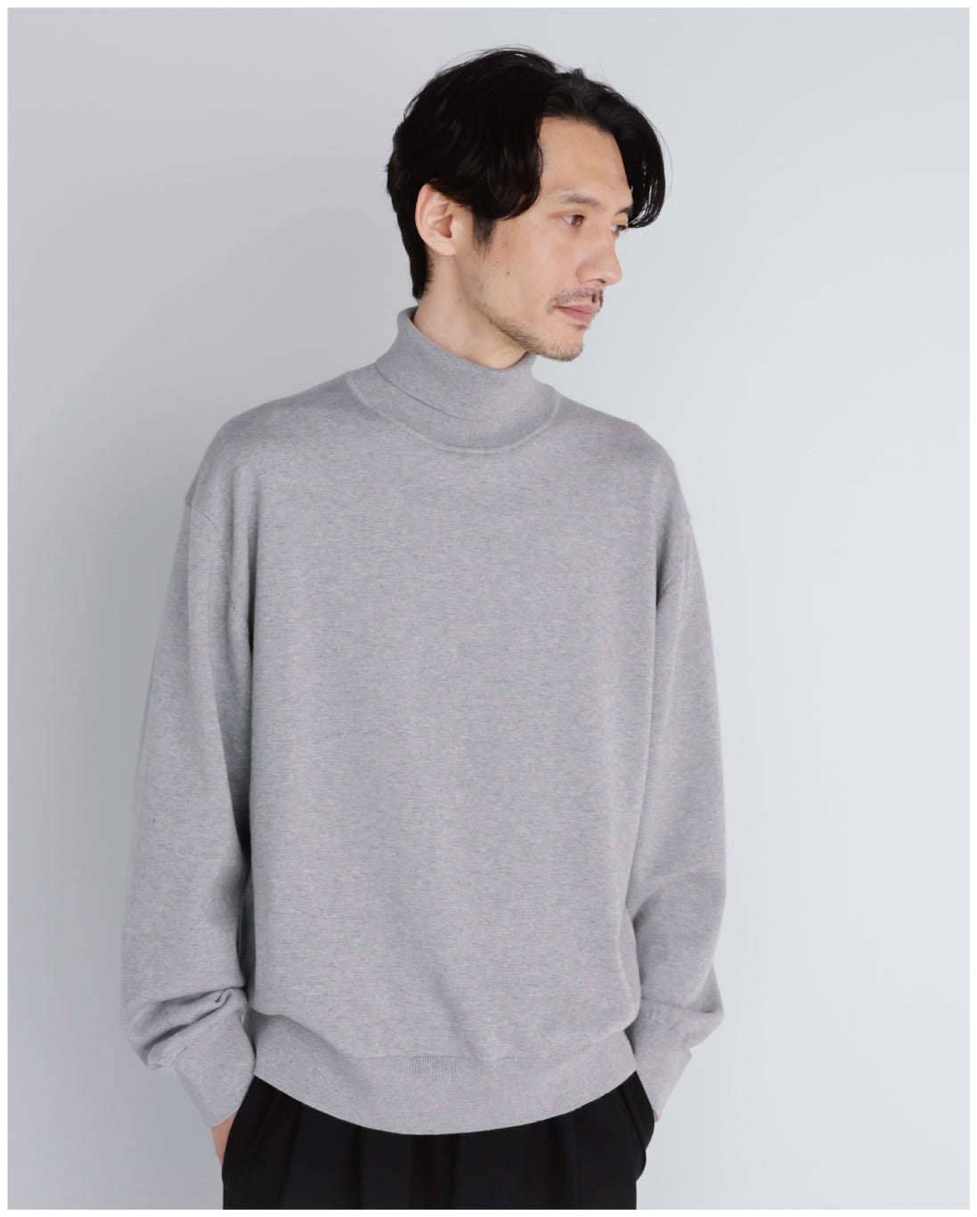 14G Cashmere Mix Highneck Knit -light gray-
