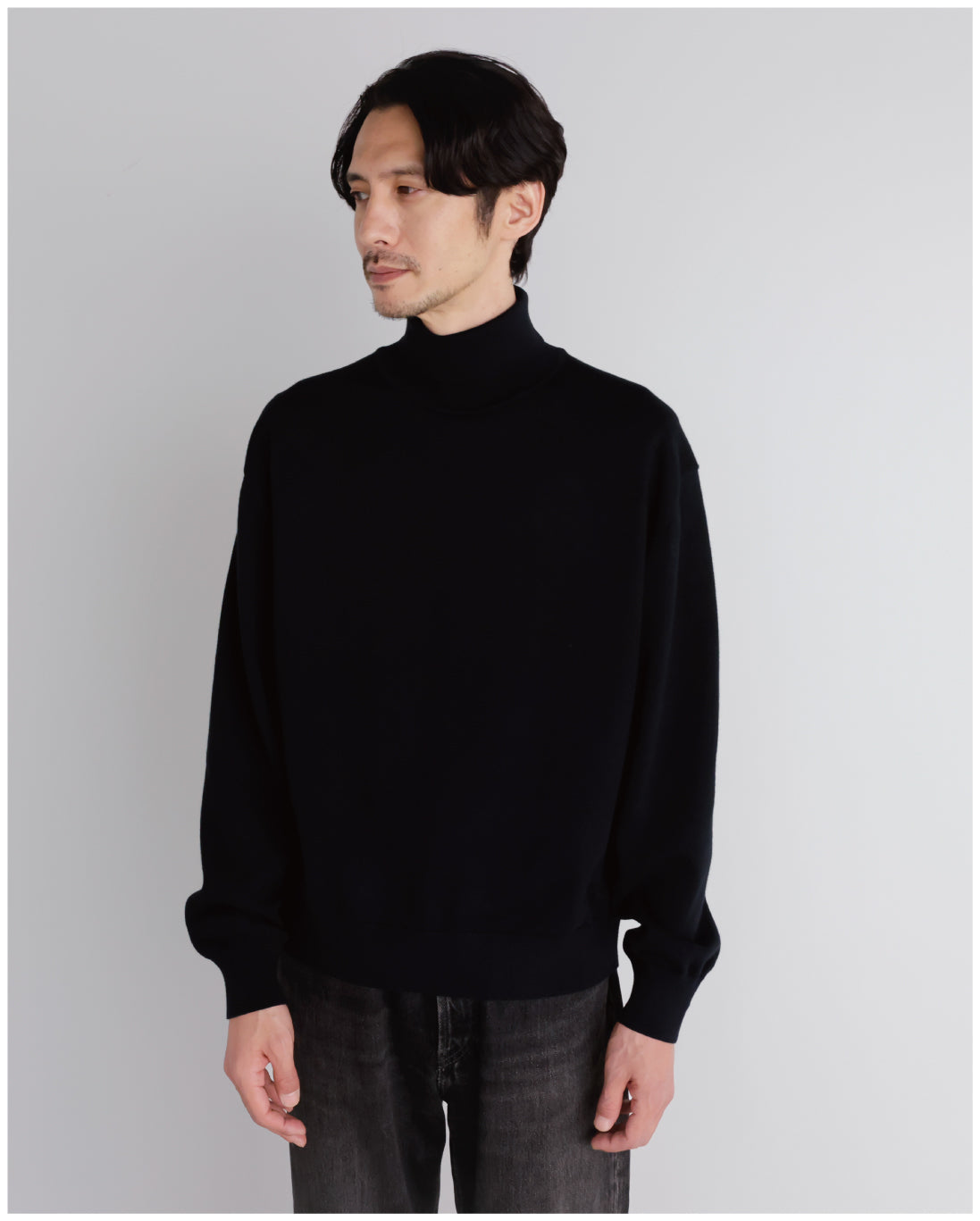 14G Cashmere Mix Highneck Knit -black-
