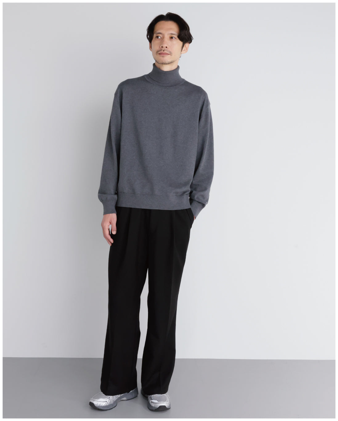 14G Cashmere Mix Highneck Knit -dark gray-