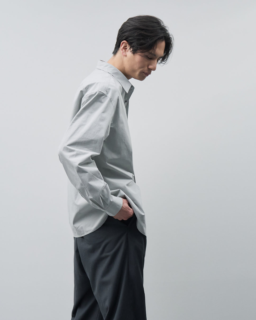 Cotton Broadcloth Regular Collar L/S Shirts -light gray-