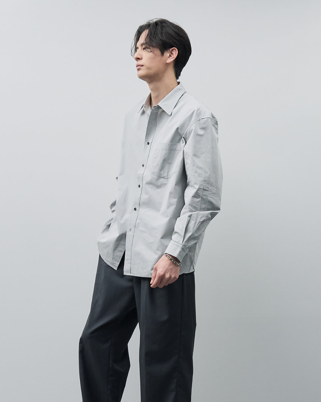 Cotton Broadcloth Regular Collar L/S Shirts -light gray-