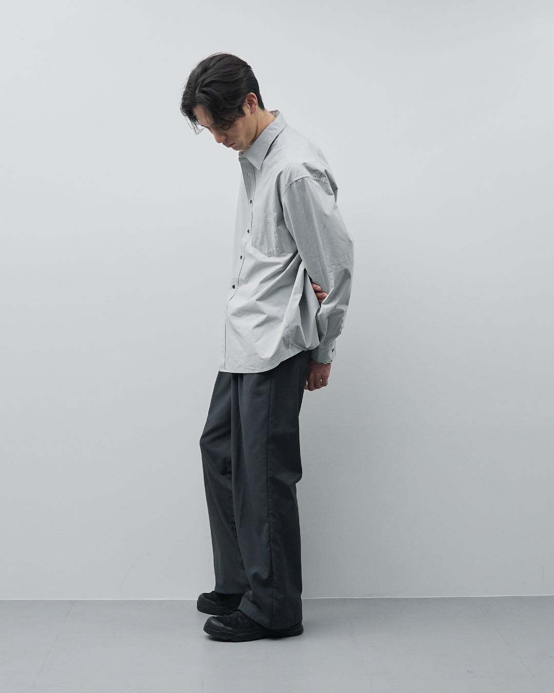 Cotton Broadcloth Regular Collar L/S Shirts -light gray-