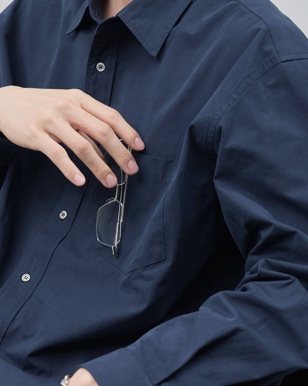 Cotton Broadcloth Regular Collar L/S Shirts -navy-