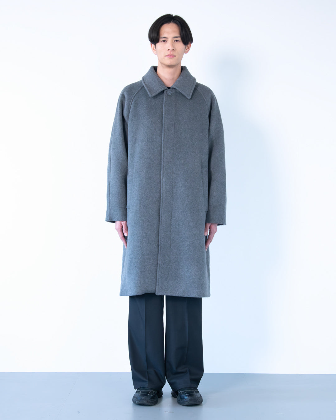 Double Melton Bal Collar Coat -gray-
